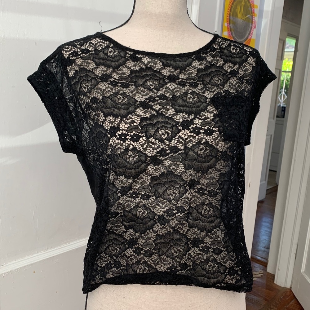 Black floral mesh H&M top